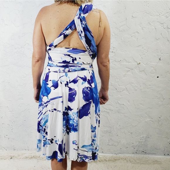 Dessy Collection Vivian Diamond Floral wrap convertible dress white blue size Xs - Picture 15 of 15